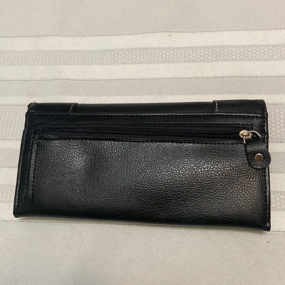 Black Textured Genuine Leather Womens Wallet - 12 Card Slots -2 Zip Pockets NWOT - Picture 2 of 9